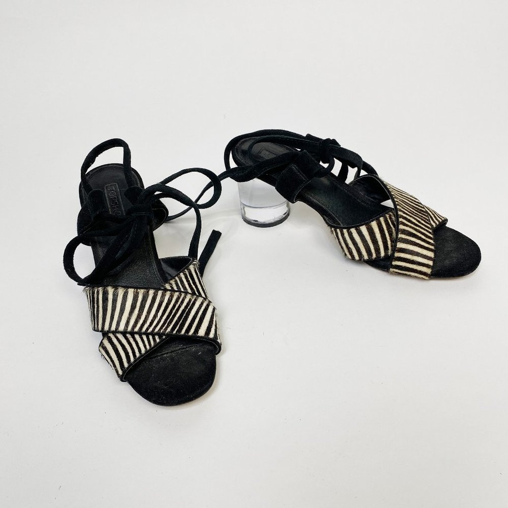 Topshop Leather ZEBRA Cowhide Sandals CLEAR Heel 8